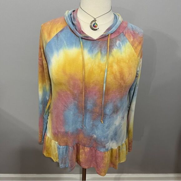 NWT Sew In Love Boutique Tie Dye soft hoodie with ruffle - L - Picture 5 of 14